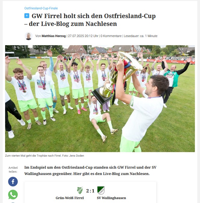 GW Firrel - Ostfriesland Cup Sieger